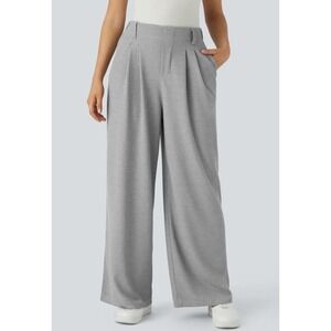 Halara Flex High Waisted Pocket Wide Leg Work Pants Waffle Gray Size XL Petite